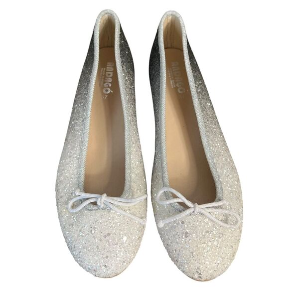 Andago Ombre Glitter Ballet Flats Womens 37/6.5M Silver Gray Bow Spain Shoes - Picture 2 of 7